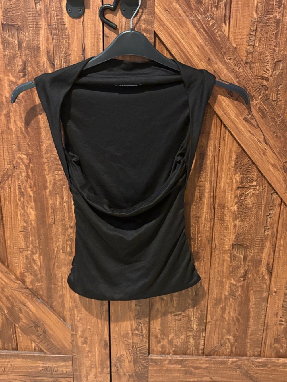 Sleek Black Draped Cowl Neck Women's Top
